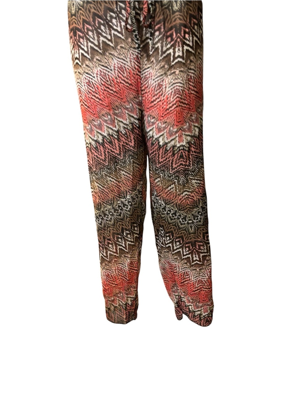 Feathers 3X Strapless Chevron-Print Jumpsuit in Rust Dusty Rose Brown Drawstring - Picture 4 of 8